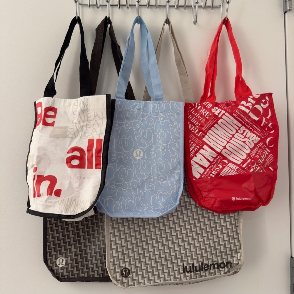 Lululemon Lot of 5 Reusable Shopping Bag Totes Multicolor Multiple Sizes Gift